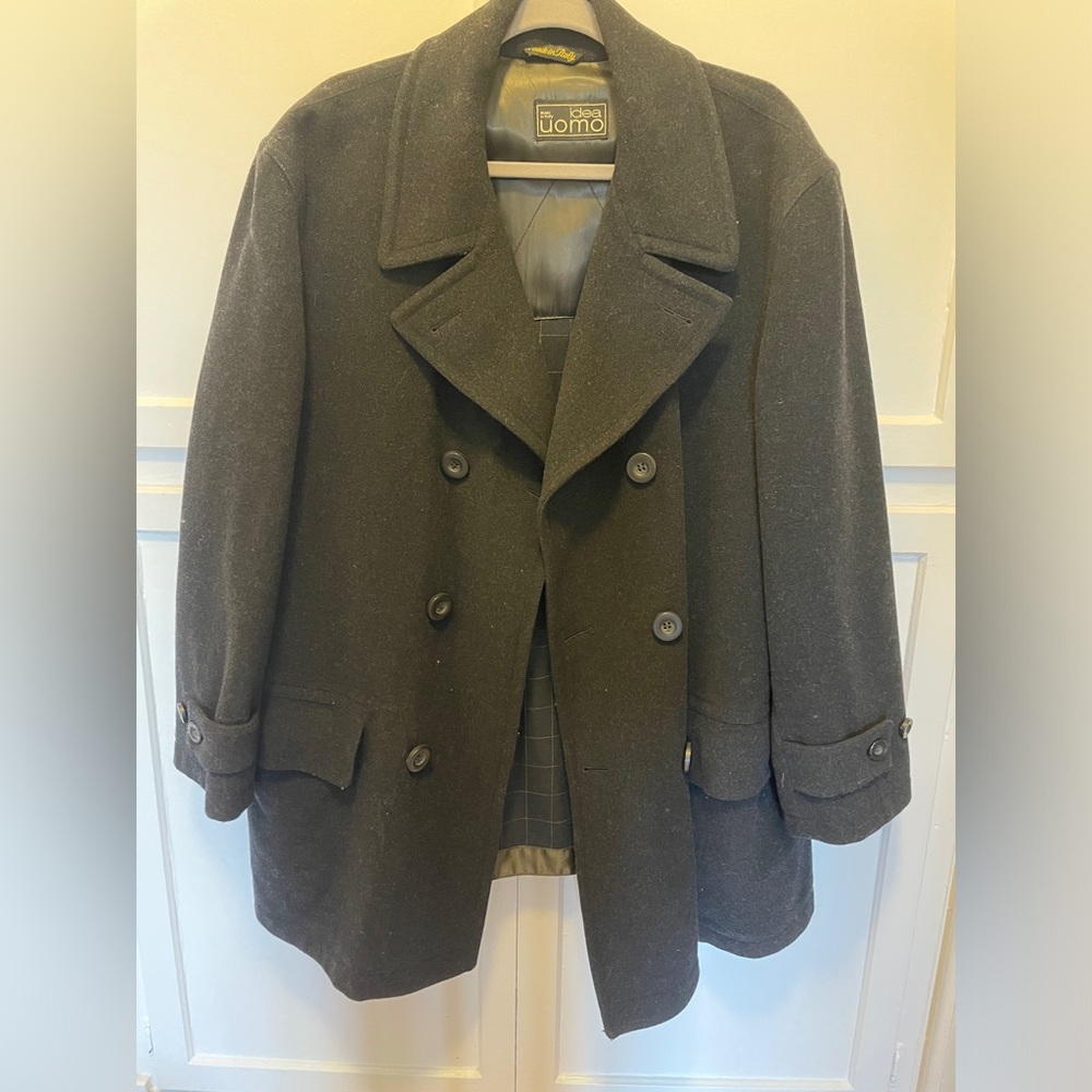 Idea Uomo Men's Black Double-Breasted Pea Coat